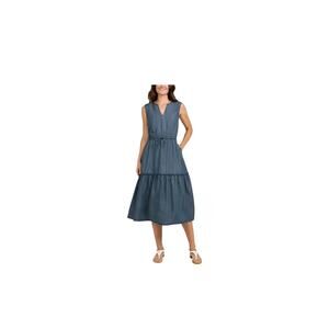 Lands' End Ladies' Tiered Midi Dress, Blue Denim, Size- S